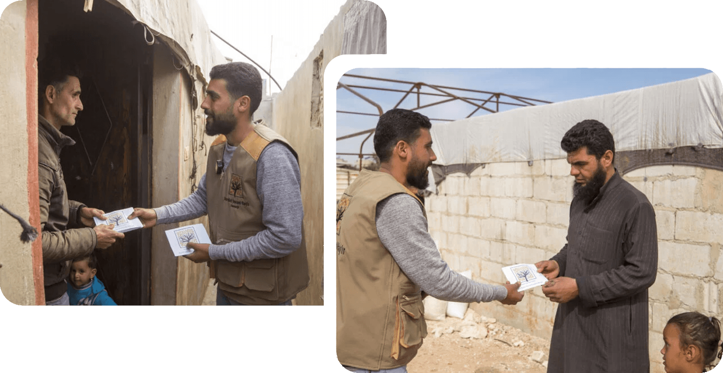 Man distributing zakat to needy people